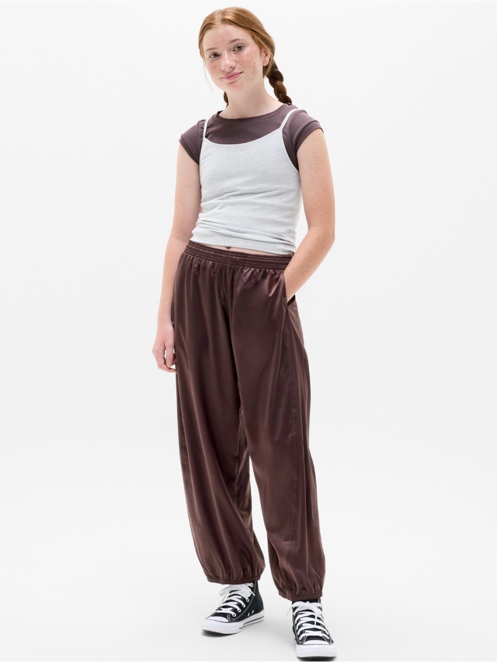 NWT Athleta Girl Run Free Satin Bubble Nocturnal Pant Sz M/8-10